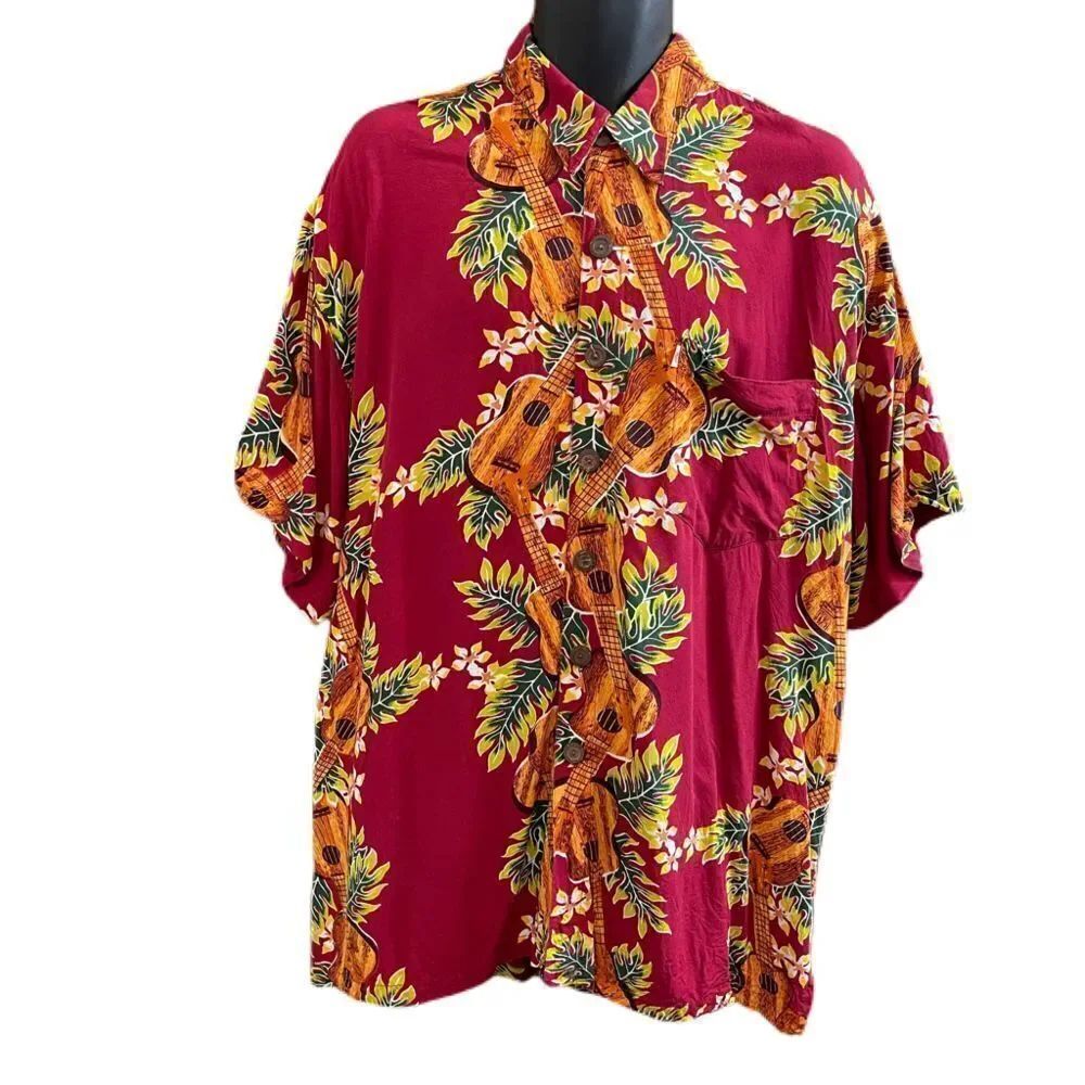 Pineapple Moon Men’s Guitar Hawaiian VTG Aloha Button Up Shirt Size XL